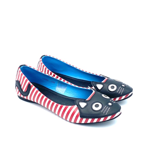 tuk Shoes - TUK Cat Face Striped Vegan Leather Flats Shoes